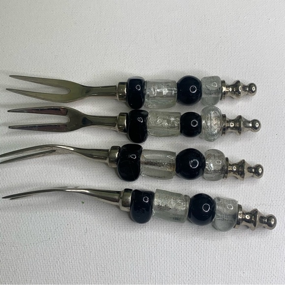 4 Glass Beaded Stainless Steel Forks Appetizers Olives Charcuterie Cocktail Set - Picture 6 of 15